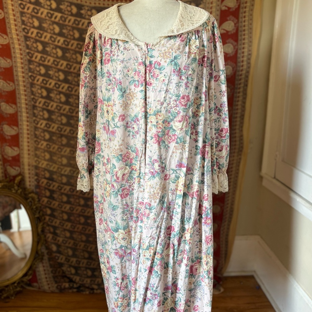 Floral Lace Collar cotton Nightgown romantic cottagecore rose size large